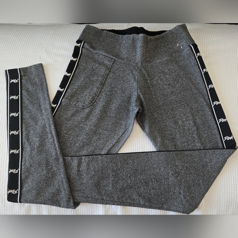 PINK Victoria's Secret Gray Leggings with Black Logo Stripes - Picture 11 of 11